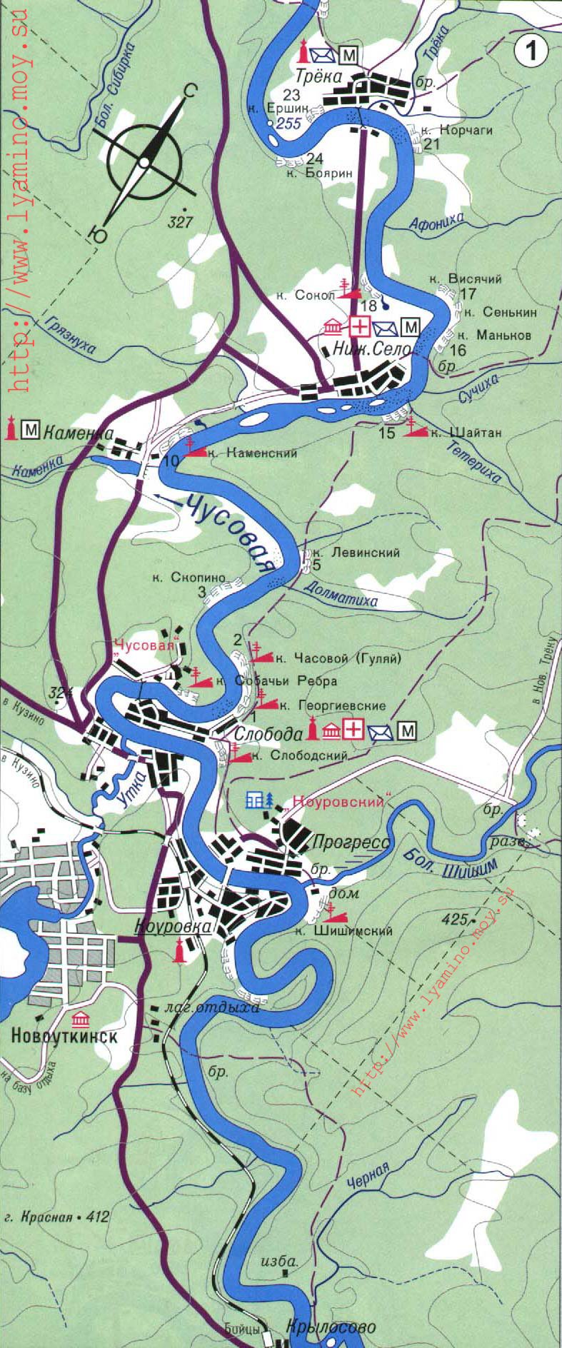 Река Чусовая карта Кын - Чусовой